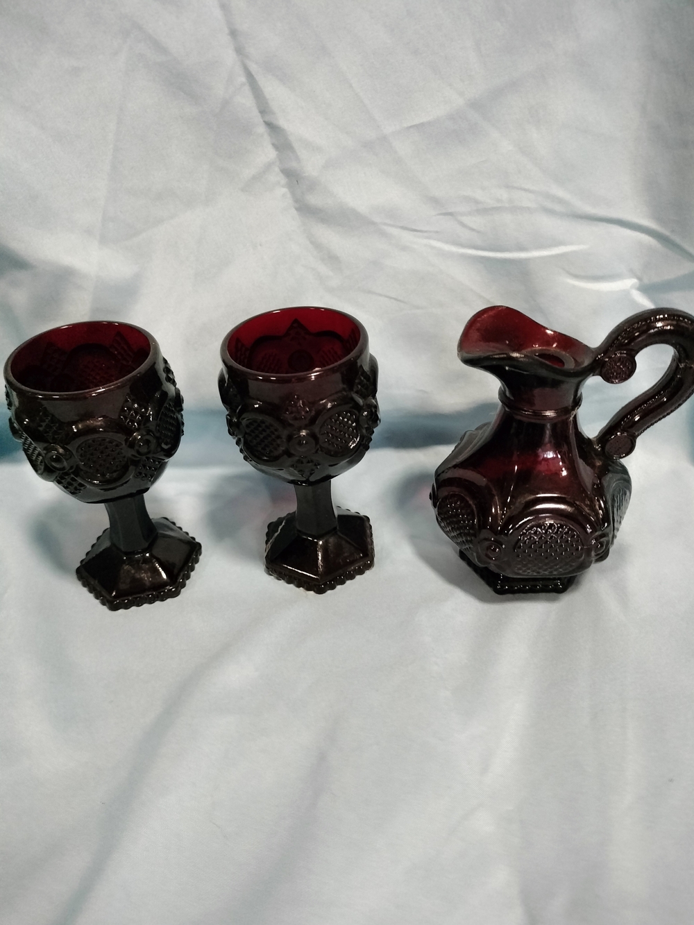 Ruby Red Glass Pitcher and Goblets Set From Avon